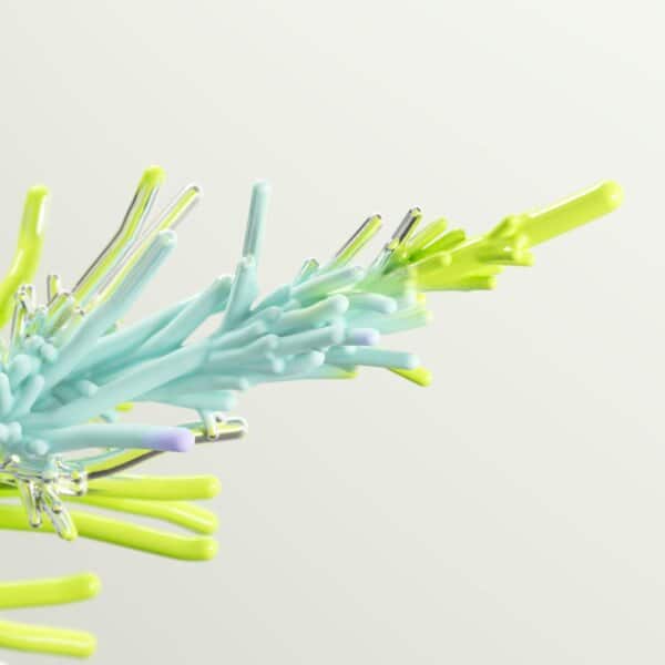 A colorful abstract 3D render depicting AI concepts with dynamic shapes and vibrant colors.